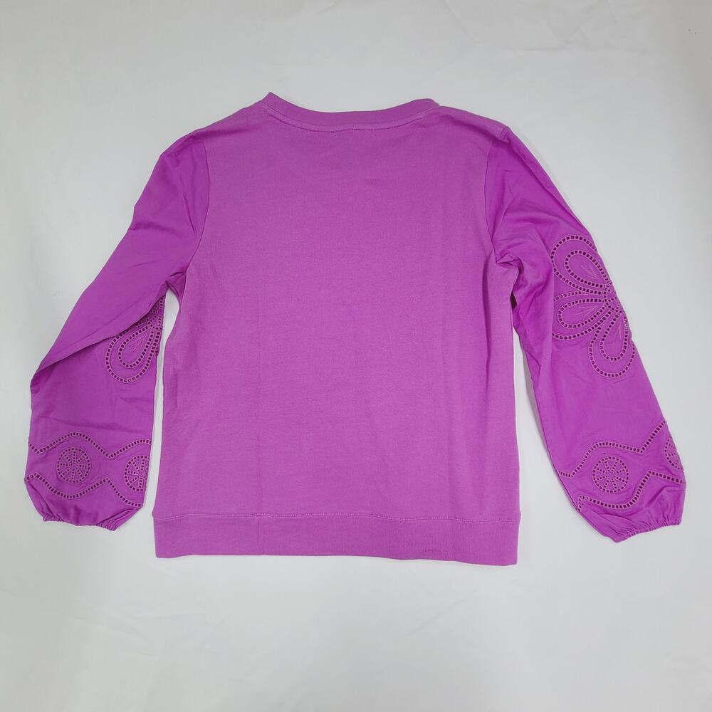 Talbots Embroidered Crewneck Sweatshirt NWT Purple Puff Sleeve Crew Neck Medium - Picture 2 of 13